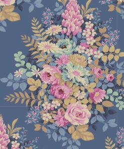 1/2 Metre Tilda Chic Escape Whimsy Flower Blue Cotton Quilting Fabric