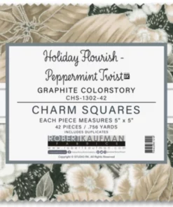 Robert Kaufman Christmas Graphite Charm Pack 100% Cotton 5" Precut Squares
